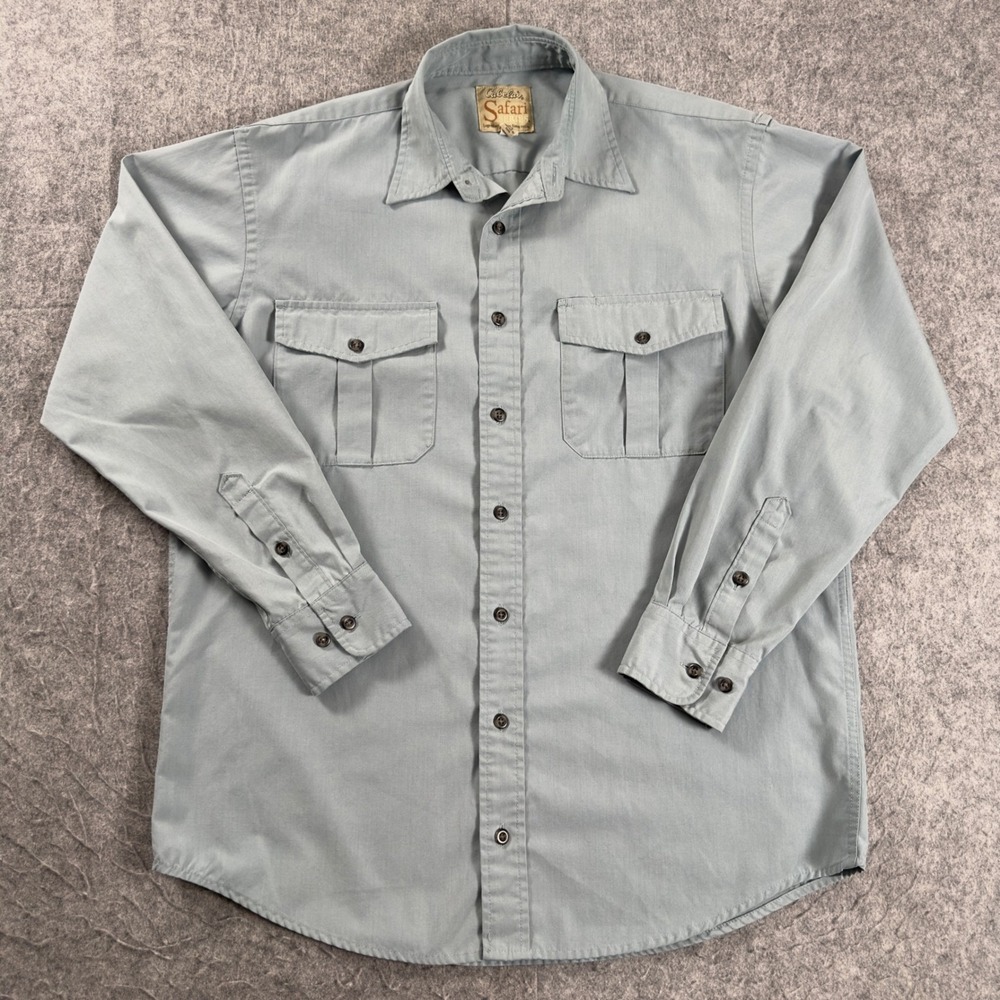 Cabelas Safari Series Mens Medium Tall Shirt Long Sleeve Blue Gray Utility 6535S